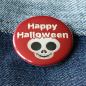 Preview: Ansteckbutton Happy Halloween Totenkopf auf Jeans