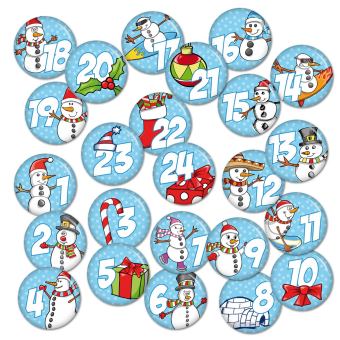 Adventskalender Schneemänner Set 1-24 Buttons Anstecker