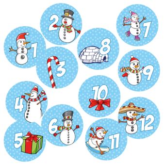 Adventskalender Schneemänner Set 1-24 Aufkleber