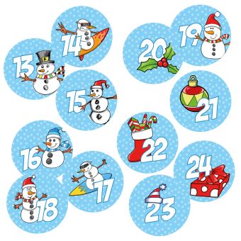 Adventskalender Schneemänner Set 1-24 Aufkleber