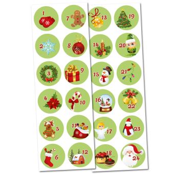 Adventskalender in grün Set 1-24 Aufkleber