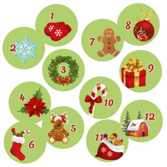 Adventskalender in grün Set 1-24 Aufkleber
