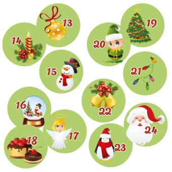 Adventskalender in grün Set 1-24 Aufkleber