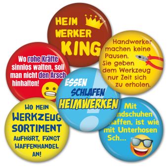Ansteckbutton 6er Set für den Heimwerker-King Button Anstecker