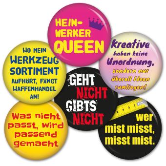Ansteckbutton 6er Set für die Heimwerker-Queen Button Anstecker