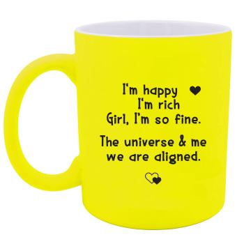 Deine Tasse mit Manifestations-Power in Neon-Gelb