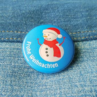 Ansteckbutton Schneemann / Frohe Weihnachten auf Jeans