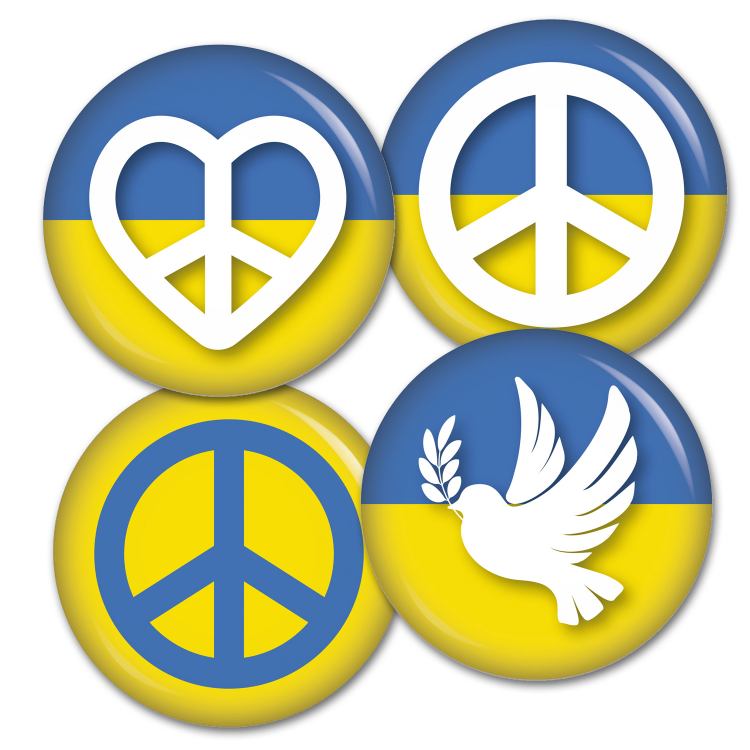 Ansteckbutton 4er Set Love and Peace Ukraine