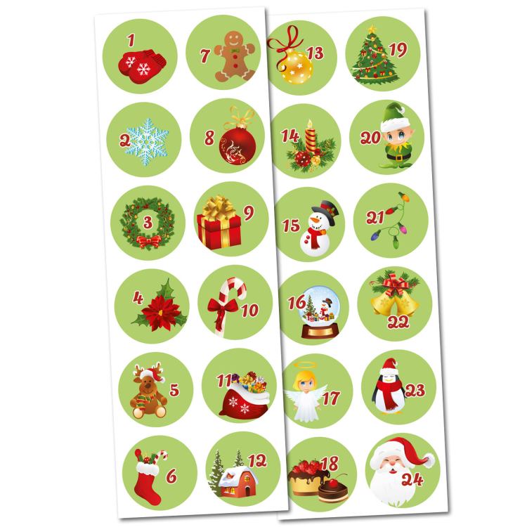 Adventskalender in grün Set 1-24 Aufkleber