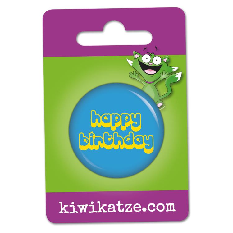 Ansteckbutton happy birthday an Eurolochkarte