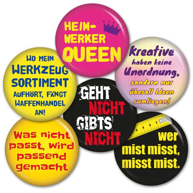 Ansteckbutton 6er Set für die Heimwerker-Queen Button Anstecker