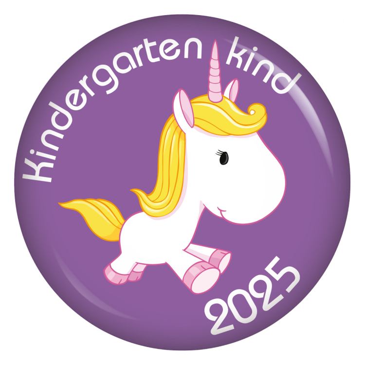 Ansteckbutton 2025 Kindergartenkind Einhorn