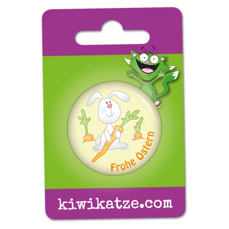 Ansteckbutton Hase mit Karotte an Eurolochkarte
