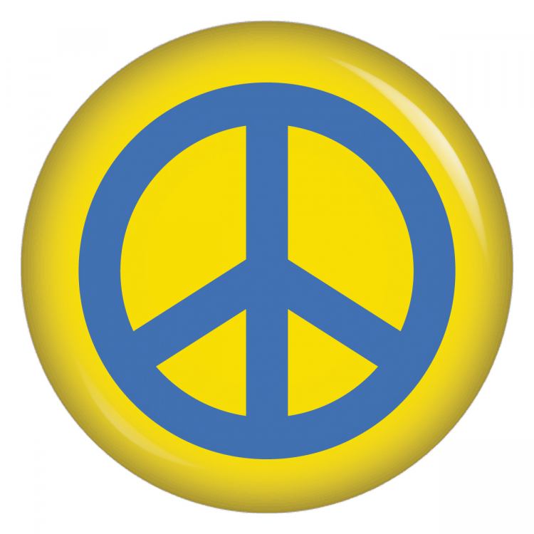 Ansteckbutton Peacezeichen gelb-blau