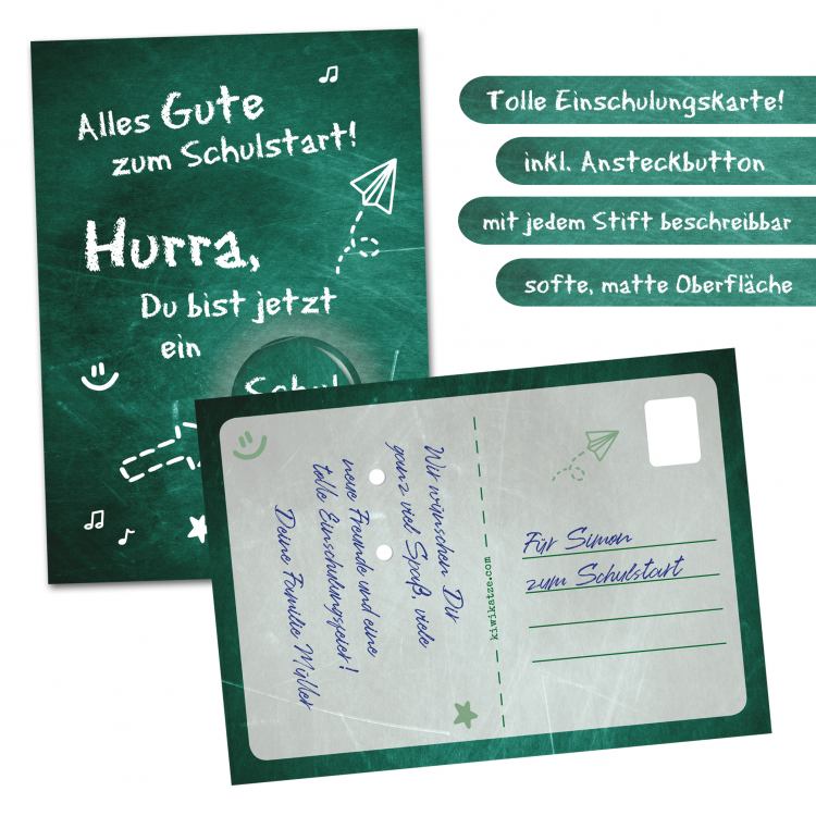 Postkarte Schulstart Tafel mit Rückseite