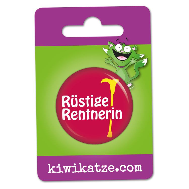 Ansteckbutton Rüstige Rentnerin an Eurolochkarte
