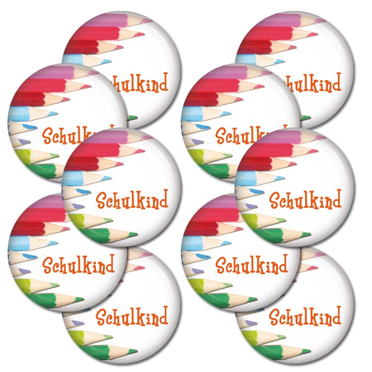 Ansteckbutton Schulkind Buntstifte