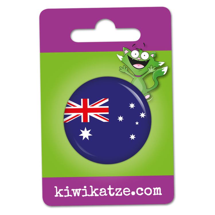 Ansteckbutton Australien Flagge an Eurolochkarte