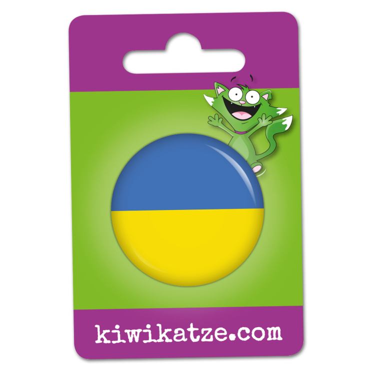 Ansteckbutton Ukraine Flagge an Eurolochkarte