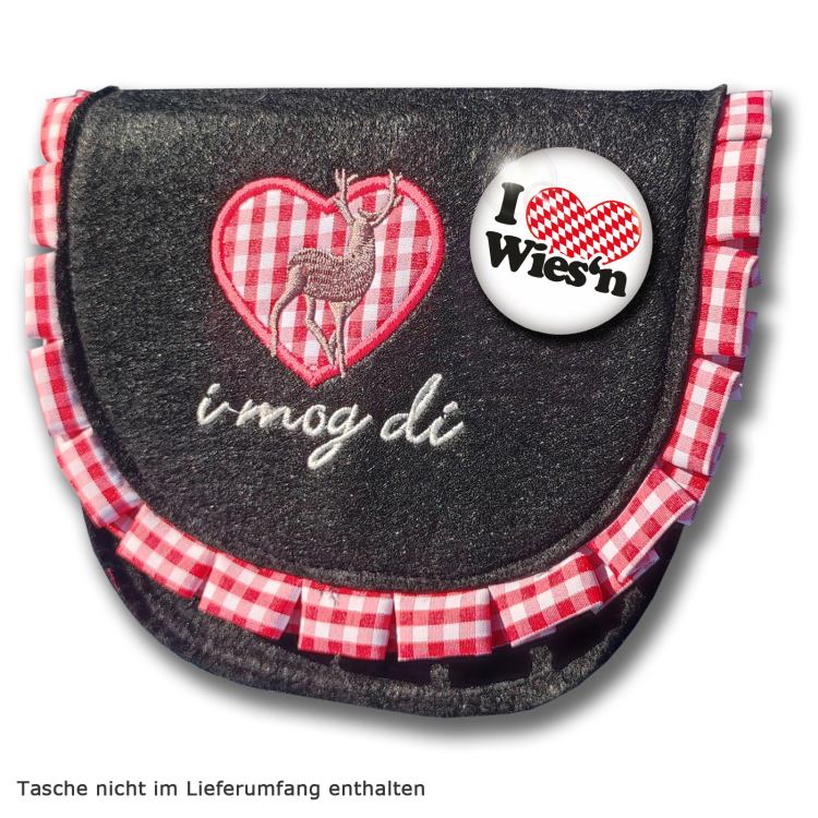 Ansteckbutton I love Wiesn auf Tasche