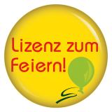 Ansteckbutton Lizenz zum feiern gelb