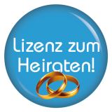 Ansteckbutton Lizenz zum heiraten blau