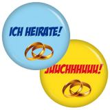 Ansteckbutton 9 Buttons Set Ich heirate blau / Juuchhhuuu